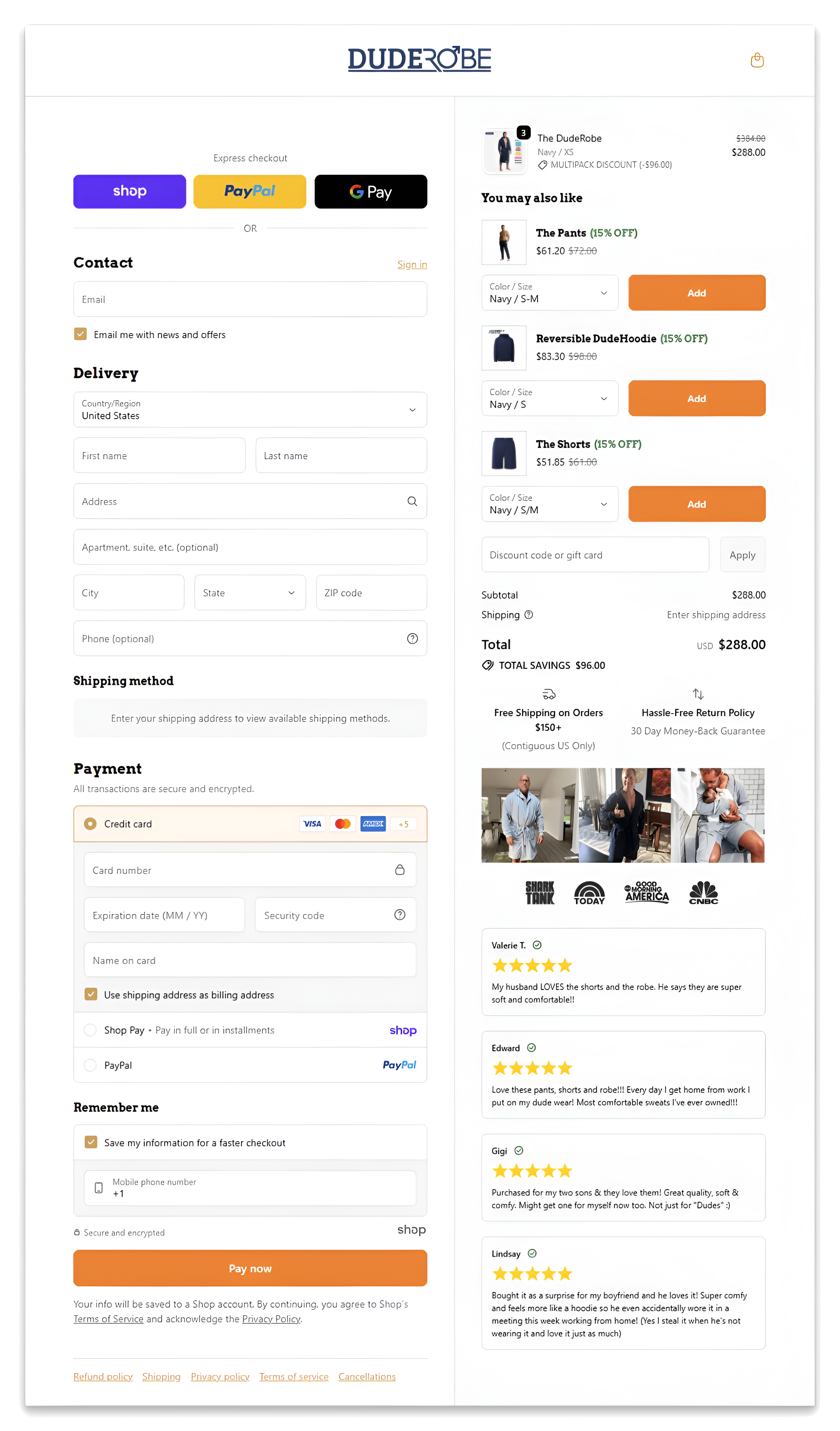 the duderobe luxury hooded bathrobe checkout page